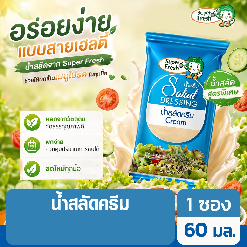 น้ำสลัดครีม ซุปเปอร์เฟรช 60 กรัม Super Fresh Cream Salad Dressing 60g