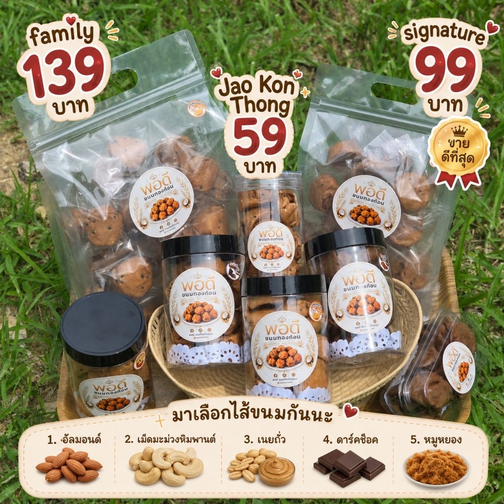 พอดี ขนมทองก้อน กรอบ หอมน้ำตาลมะพร้าวแท้ อร่อย มีให้เลือกหลายรส