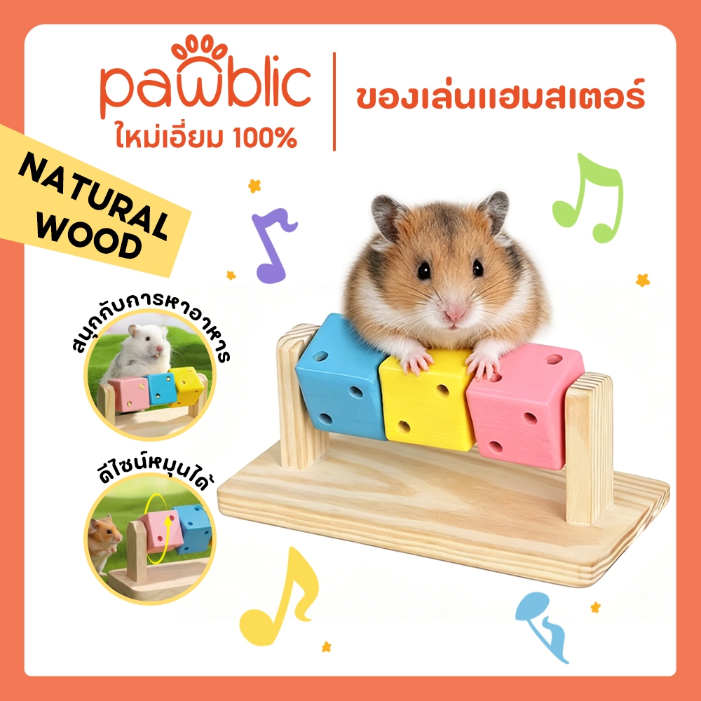 Pawblic 🐹ของเล่นแฮมสเตอร์ ไม้ธรรมชาติ 100% ของเล่นหมุนได้ ซ่อนขนมได้ ช่วยลับฟัน ของเล่นฝึกสมอง สำหรับสัตว์เล็ก