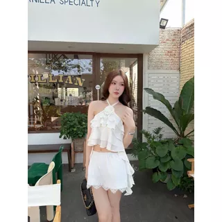 ส่งด่วน 🚨 SLYQ MILKY LACE SKIRT กระโปรงมินิเอวยางยืดชายลูกไม้