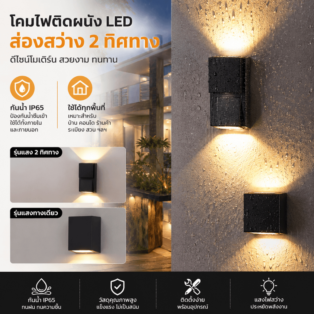 220v โคมไฟติดผนังภายนอก กันน้ำ สไตล์โมเดิร์น ไฟสวน LED เลือกกำลังไฟ 3w