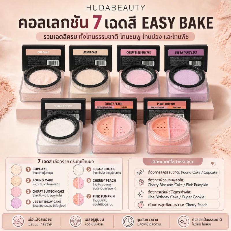 เบกแล้วปัง! แป้ง Easy Bake จาก Huda Beauty ช่วยเซ็ทเครื่องสำนักติดทน ควบคุมความมัน ผิวสวยเบลอตลอดวัน