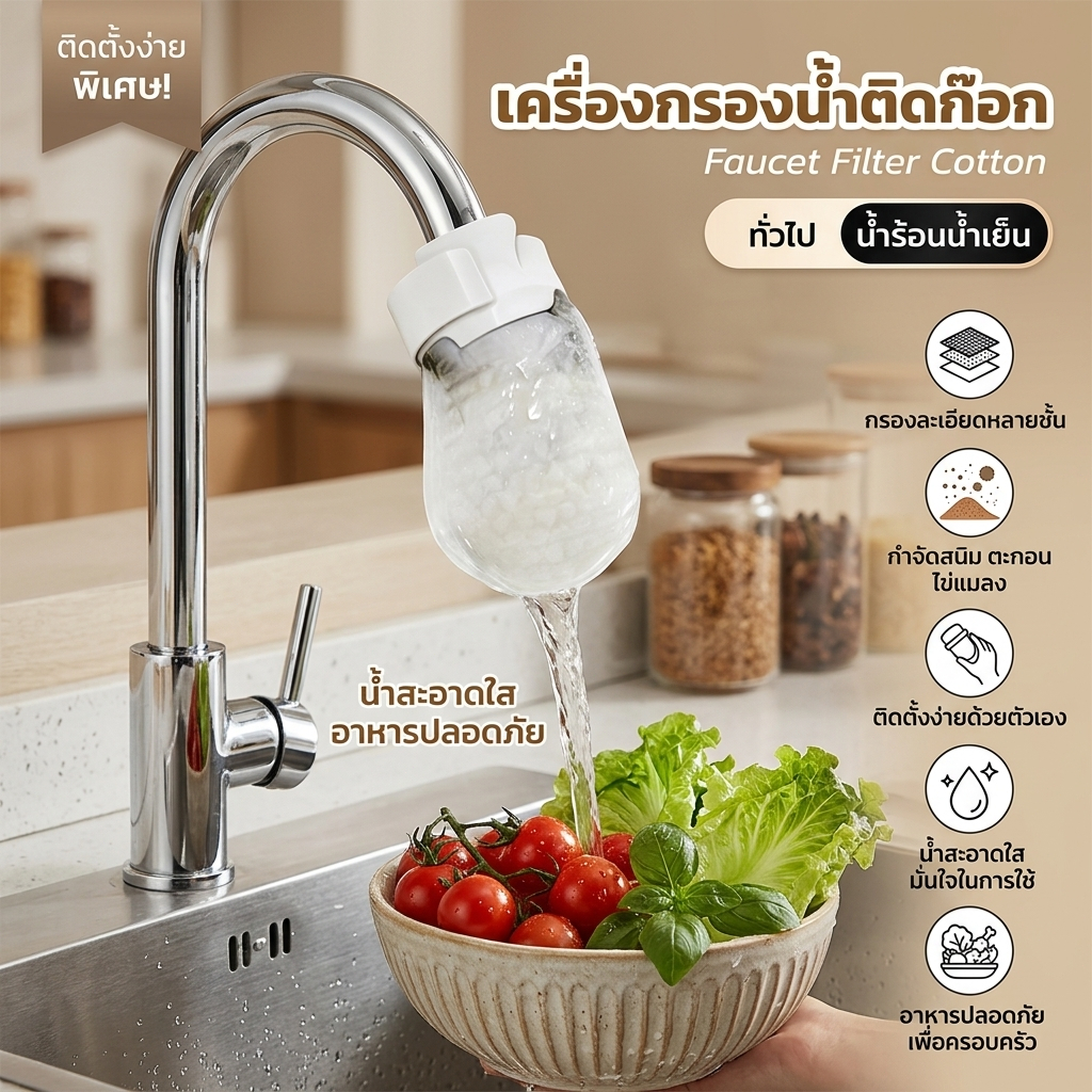 10ชิ้น เครื่องกรองน้ําผ้าฝ้ายกรองก๊อกน้ําหนาป้องกันน้ํากระเซ็นแบบใช้แล้วทิ้งสําหรับใช้ในห้องครัวและห้องน้ํา