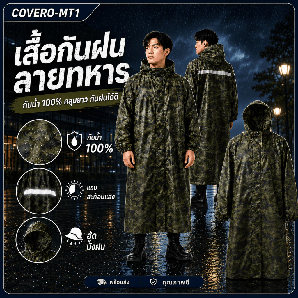ชุดกันฝนผู้ใหญ่ ลายพราง น้ำไม่เกาะ ผ้าหนาอย่างดี เสื้อกันฝน สำหรับขี่มอเตอร์ไซค์ จัดส่งไว ไซส์ฟรีไซซ์