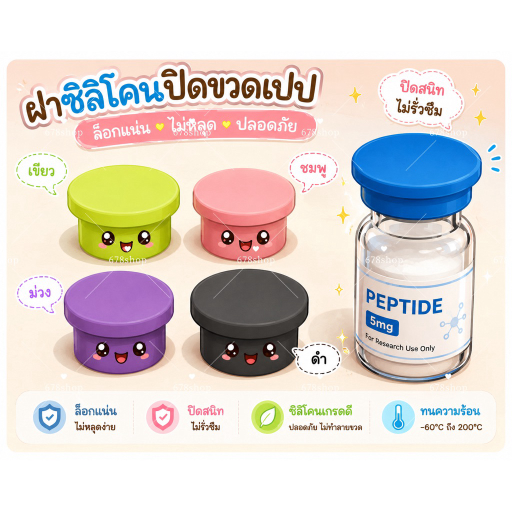 ฝาซิลิโคนปิดขวดน้อนเปป สุ่มสี 3ml.