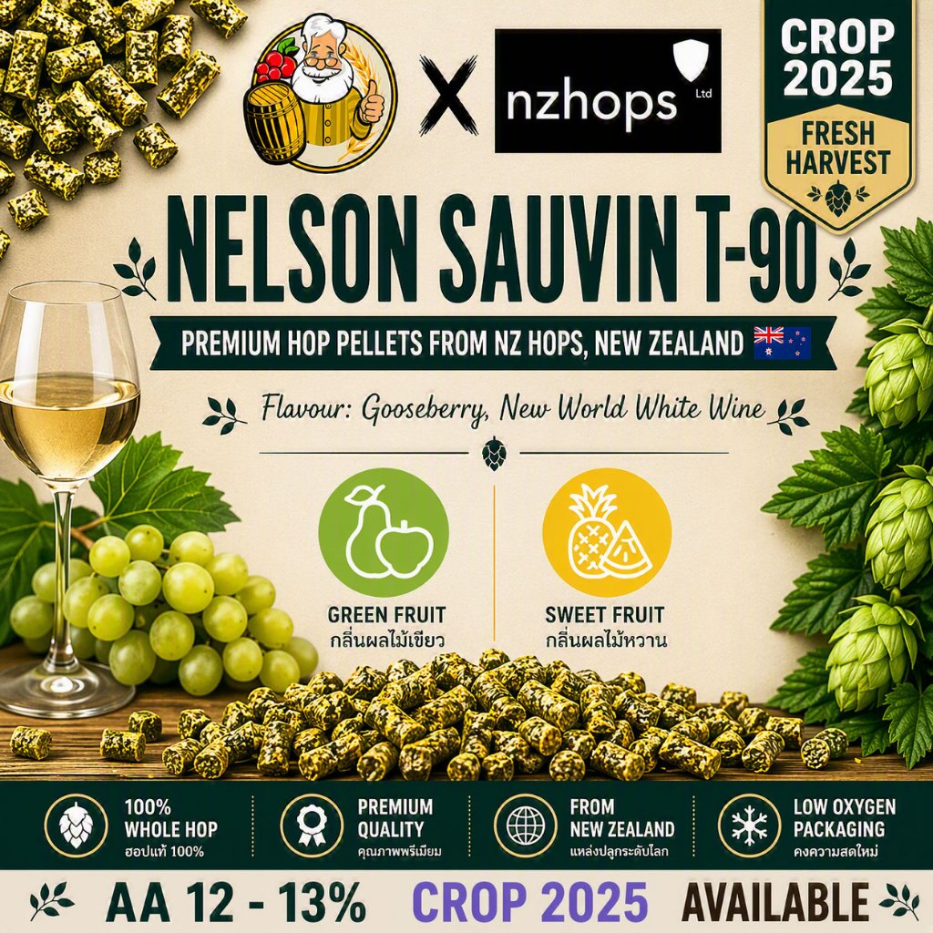 Nelson Sauvin Hops (US) PELLET HOPS (T90) Crop 2025 Beer Hops Hops เบียร์ฮอปส์ทำเบียร์ฮอปส์ Nelson S