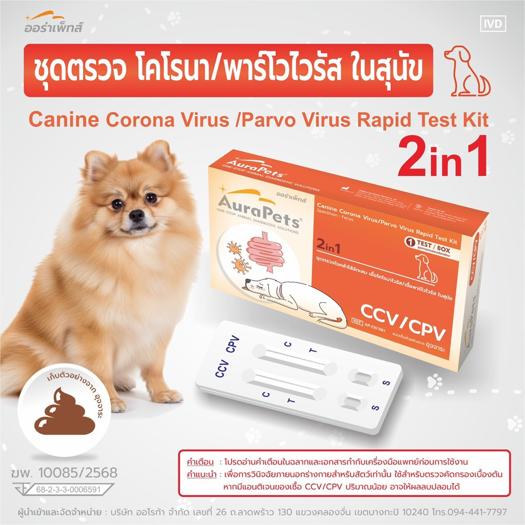 ชุดตรวจโรคลำไส้อักเสบ เชื่อโคโรนาไวรัส/เชื่อพาร์โวไวรัส ในสุนัข CCV/CPV