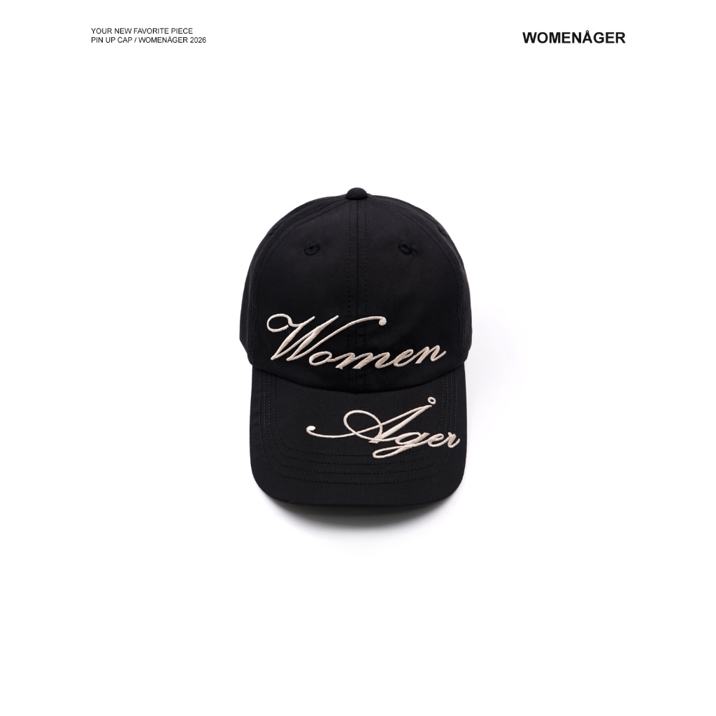 WOMENAGER - Pin up cap - Black หมวกแก๊ป หมวกปักลาย