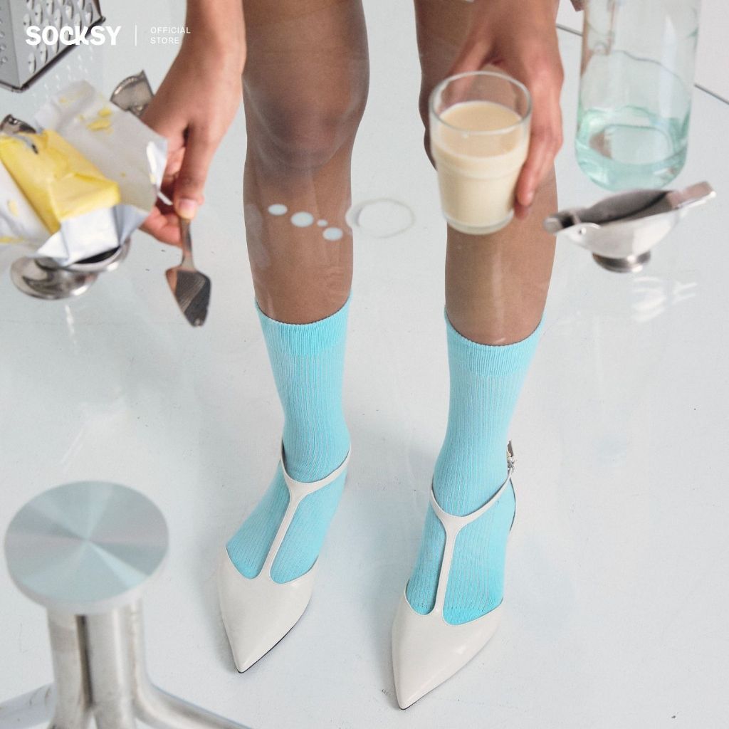 Socksy ถุงเท้าแฟชั่นลายหมา Corgi สีพาสเทล ความยาวคลุมข้อเท้า (แพ็ค 4คู่) รุ่น RC-0580