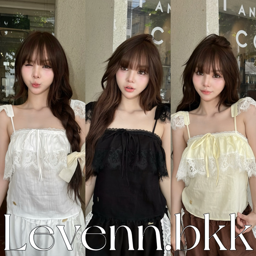 Levenn.bkk • Britney Top  เสื้อสายเดี่ยว แต่งกระดุมมุก ลูกไม้ สวยเรียบหรู (น้องบางนะคะแต่สวยมาก) น่ารัก