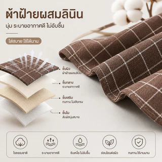 ผ้ากันเปื้อนผ้าฝ้ายลินิน ระบายอากาศดี ไม่อึดอัด มีกระเป๋าแยกเก็บมือถือ เครื่องครัว สายรัดหลังผูกโบว์ปรับเอว