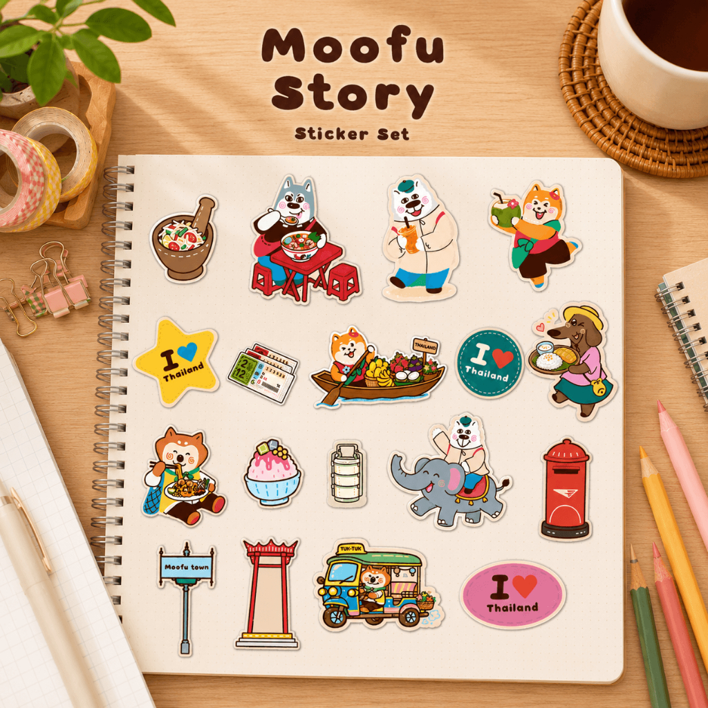 [New] MOOFU STORY สติ๊กเกอร์ตกแต่ง Sticker ไดคัท 6 ชิ้น ลายคาแรกเตอร์น่ารัก