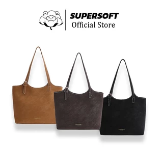 SUPERSOFT กระเป๋าสะพายไหล่ขนาดใหญ่ สำหรับผู้หญิง สีโดปามีนกระเป๋าโท้ตผู้หญิง กระเป๋าสะพาย ใต้วงแขนลําลองอินเทรนด์- กระเป