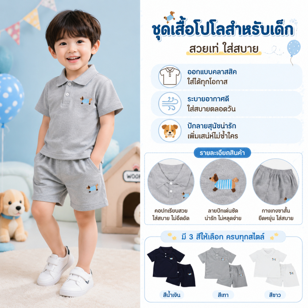 ชุดเด็กผู้ชาย แฟชั่นฤดูร้อน ชุดสองชิ้น เนื้อผ้านุ่ม ระบายอากาศได้ดี สวมใส่สบาย