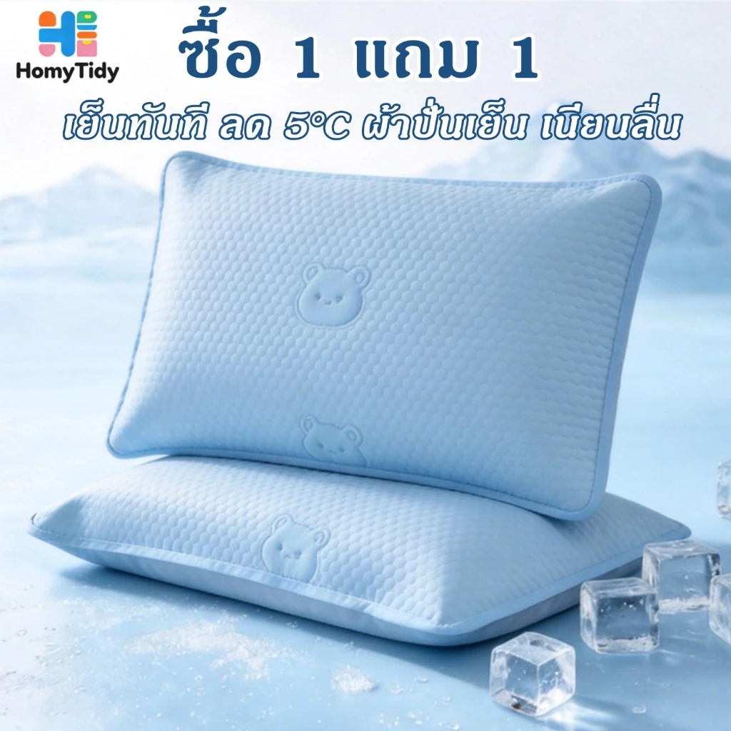 ปลอกหมอน ซื้อ1 แถม1 ปลอกหมอนเย็น มาตรฐาน A ผ้าไหมเย็น ซักได้ กันไรฝุ่น ระบายอากาศดี ปลอกหมอนหนุน 48x74ซม นุ่มลื่น