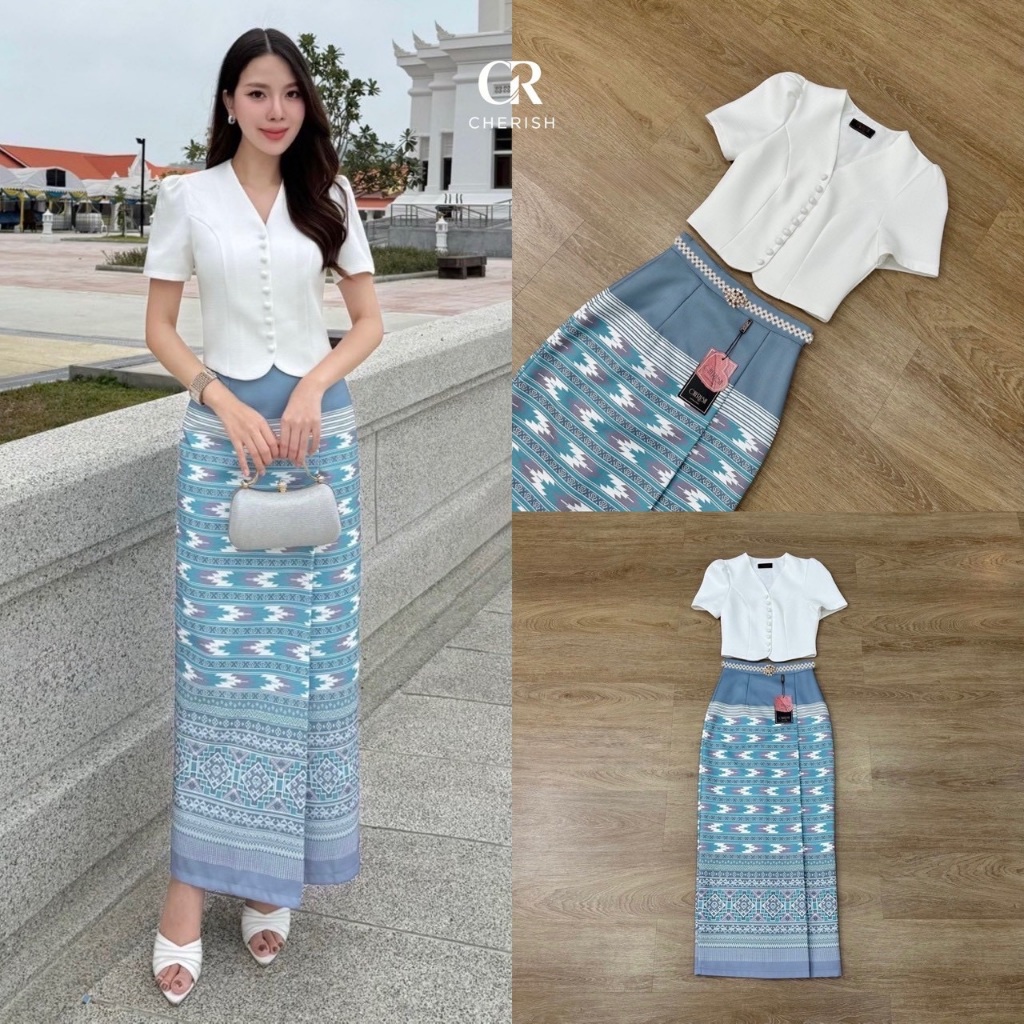 CHERISH : เซ็ท 3 ชิ้น เสื้อคอวีชุดไทยสีใหม่