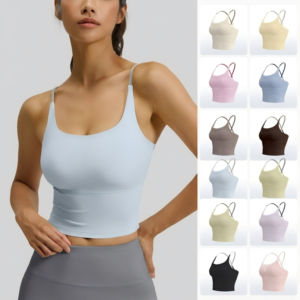 ✨เพิ่มสีใหม่✨(YOGA-635) เสื้อบราโยคะเว้าหลัง สายเดี่ยวฟิตเนส มีฟองน้ำ เสื้อสายเดี่ยวโยคะ แฟชั่นกีฬา