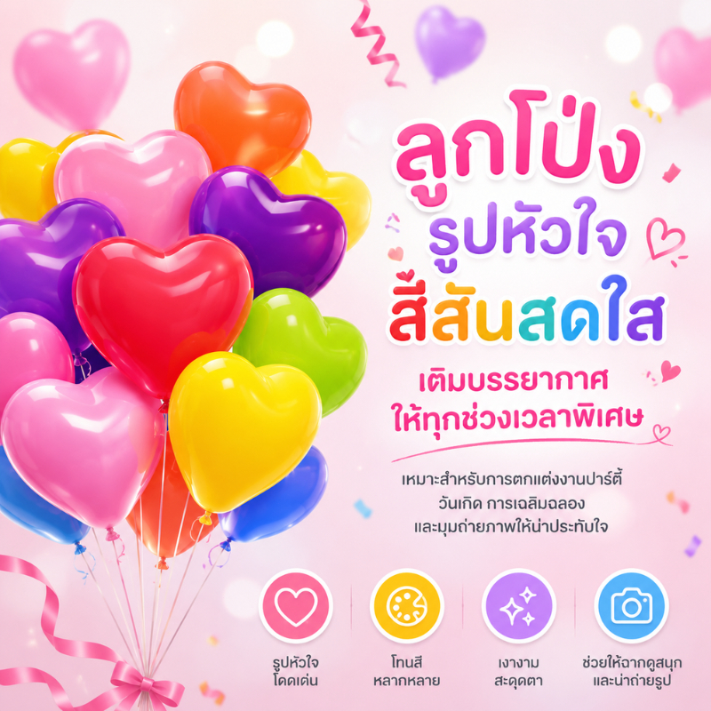 ลูกโป่งรูปหัวใจ 10" 10/20/30ชิ้น/แพ็ค คละสี ตกแต่งวันเกิด งานแต่ง วาเลนไทน์ ปาร์ตี้ Heart Balloon