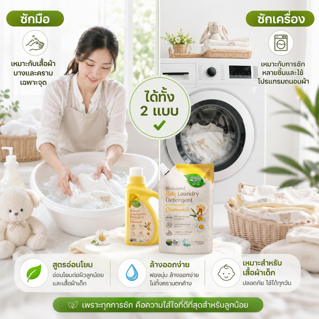 RCSS Readycare ผลิตภัณฑ์น้ำยาซักผ้าเด็กไบโอเบส ขนาด 1000 มล. อ่อนโยนต่อผิวเด็ก สูตรไบโอเบส (แบบขวด) — صورة 2