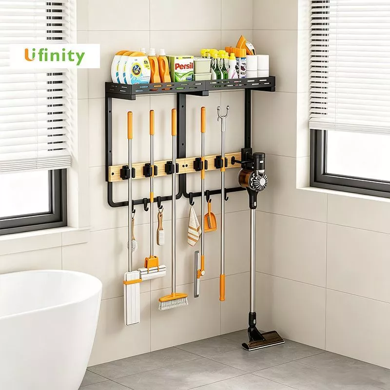 Lifinity ที่แขวนไม้ถูพื้นแบบติดผนัง ประกอบง่าย อุปกรณ์จัดเก็บไม้ถูพื้น ดีไซน์กลวง