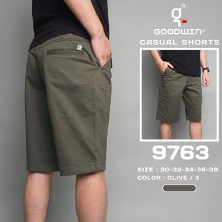 GOODWIN - 9763 CASUAL SHORTS กางเกงขาสั้นเอวขอบร้อยเข็มขัดผู้ชาย ผ้ายืด สีพื้น