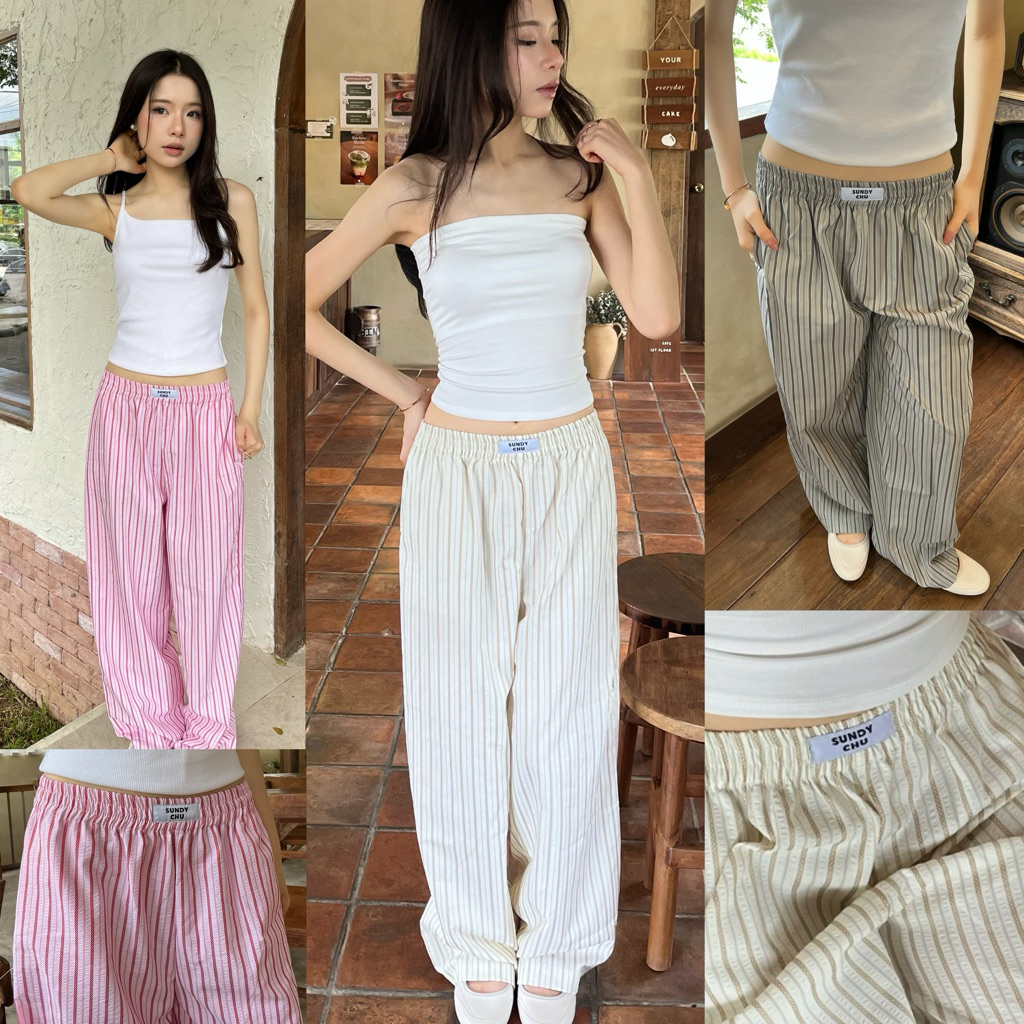 New Rosalie Pants - กางเกงขายาวลายทาง *ผ้าใหม่