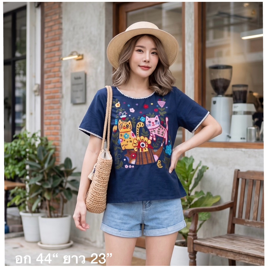 🛍️ เสื้อปัก ผ้าฝ้าย มาใหม่ 🧥อก 44“ ยาว 23-24“ (ขนาดจะอยู่ที่ด้านล่างของภาพค่ะ) Nudyda เสื้อสาวอวบ สาวเจ้าเนื้อใส่ได้ค่า