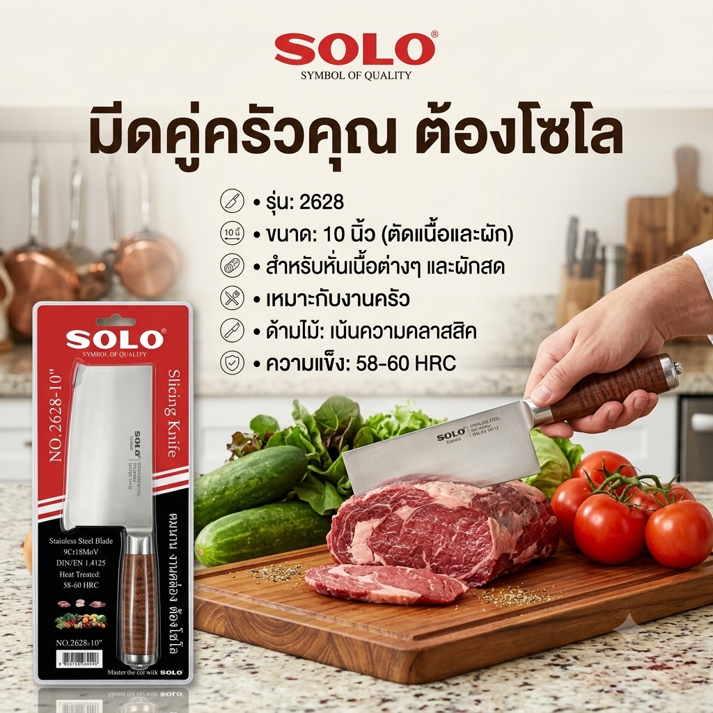 Solo No.2628-10" มีดหั่นบางโซโล ใบมีดสแตนเลส 9Cr18MoV ด้ามไม้ Bymetro_official_store