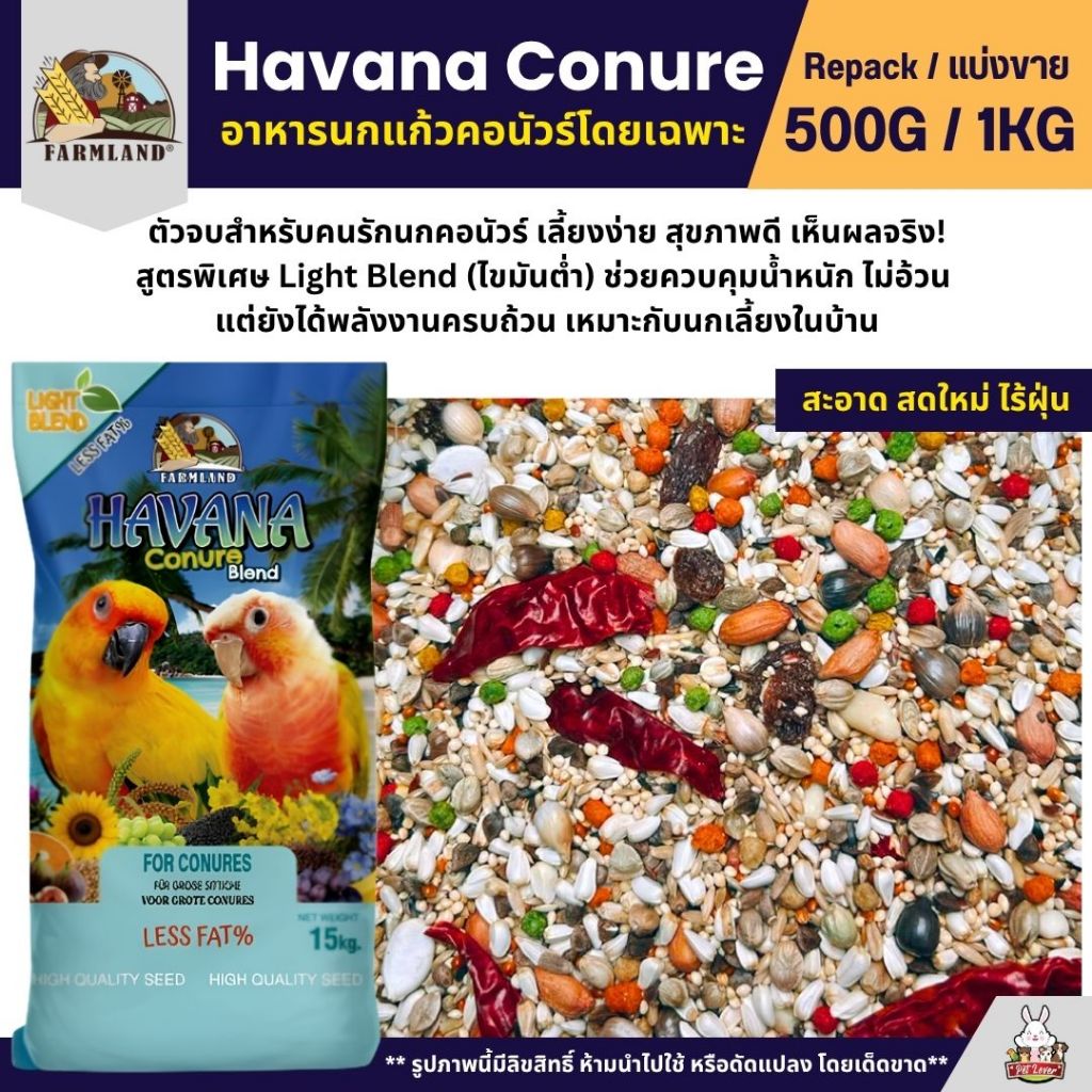 Farmland Havana Conure อาหารนกแก้วคอนัวร์โดยเฉพาะ (แบ่งขาย 500G / 1KG)