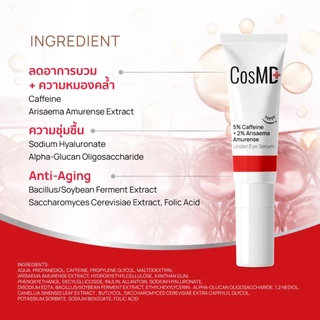 CosMD เซรั่ม ใต้ตาดวงตา ช่วยลดเลือนรอยหมองคล้ำ บำรุงผิวรอบดวงตาให้กระจ่างใส 5% Caffeine + 2% Arisaema Amurense Extract