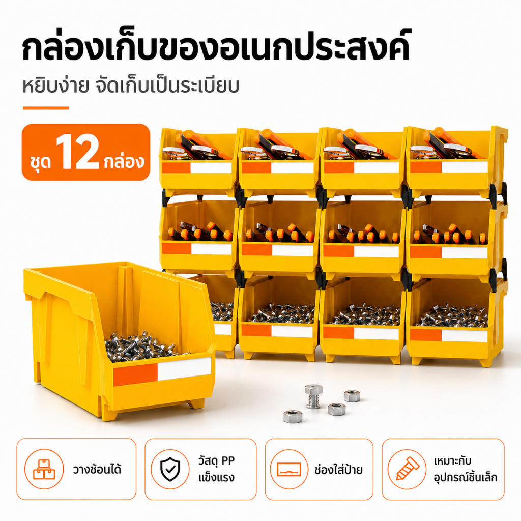 12 ชิ้น กล่องใส่น๊อต กล่องอะไหล่ กล่องอะไหล่ใส่เครื่องมือช่าง รุ่น V2 ขนาด 20x13x11CM มิลลิเมตร วางซ้อนกันได้ ประหยัดพื