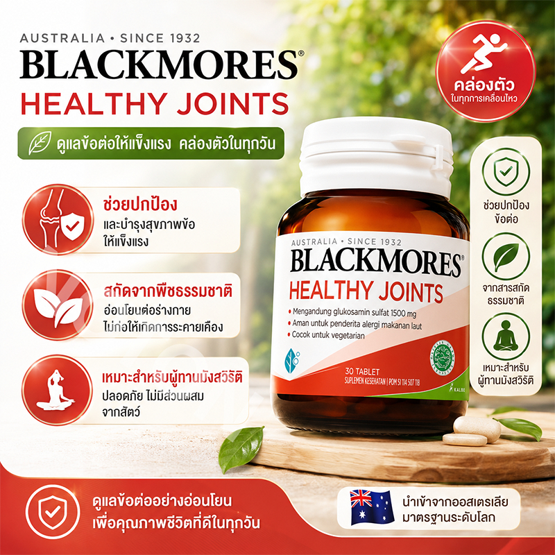 Blackmores กลูโคซามีน 30เม็ด บรรเทาปวดเข่า ลดเสียงดังในข้อต่อ เคลื่อนไหวคล่องตัว ไร้กังวลทุกย่างก้าว