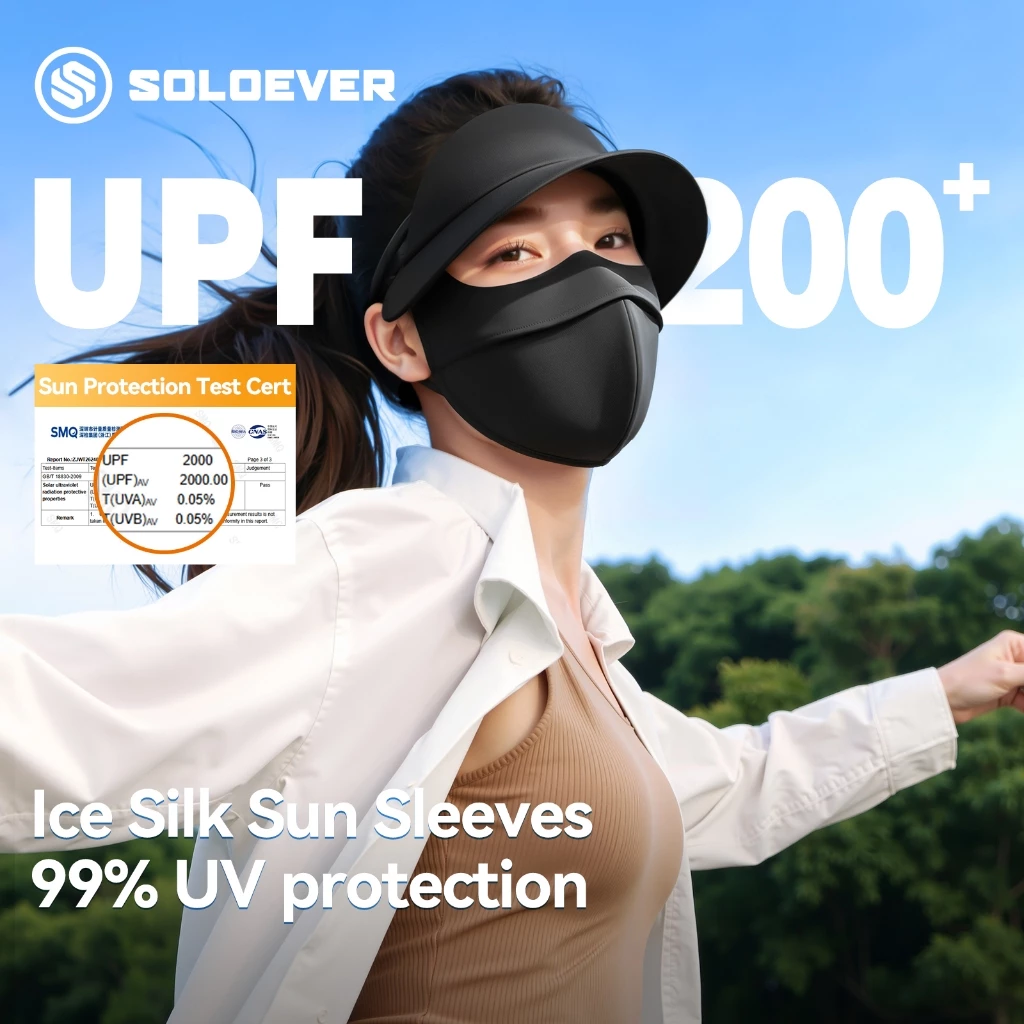 SOLOEVERหน้ากากกันแดดUPF50+ผ้าเย็น Ice Silk ระบายอากาศได้ดี มีรูเล็ก กันแดดUVใส่สบาย เหมาะกับฤดูร้อน