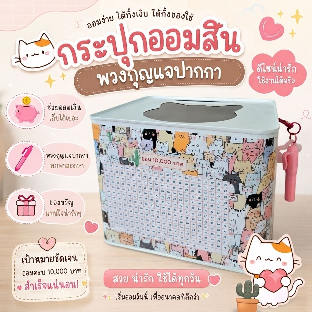 ออมสินพวงกุญแจปากกา ขนาดสูง13 ซม. พร้อมตารางออมน่ารักให้เลือก แถมกันชื้น