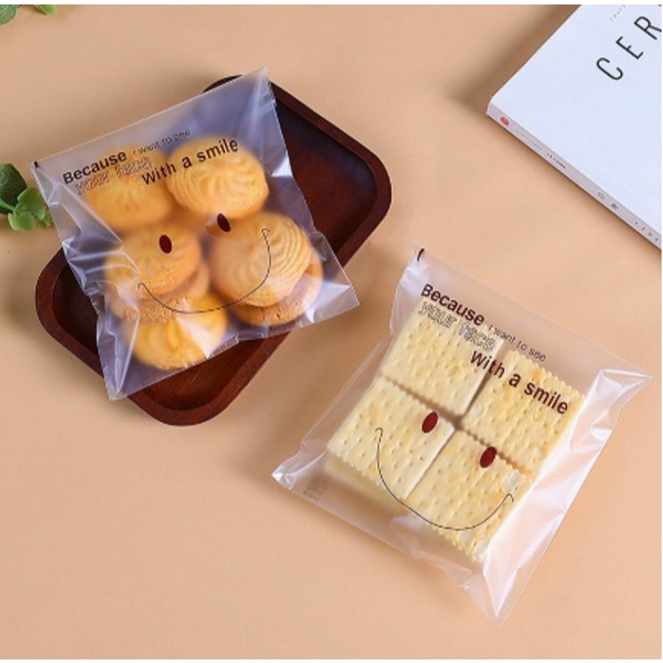 PG1101-14 ถุงคุกกี้ ถุงเบเกอรี่ ฝากาว ขนาด 14x14+3 cm บรรจุ 100 ใบ ถุงคุกกี้ลายน่ารักมีกาวในตัว