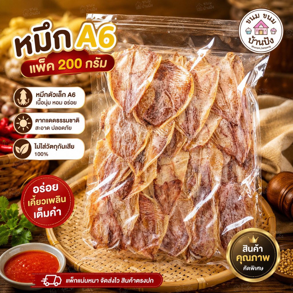 หมึกแห้ง A6 เกรดสวย 200 กรัม