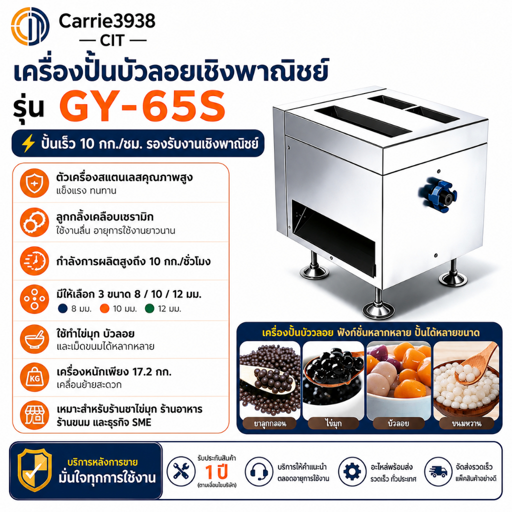 รุ่น GY-65S เครื่องปั้นบัวลอย แบบระบบไฟฟ้า มีสี2สีและขนาดให้เลือก