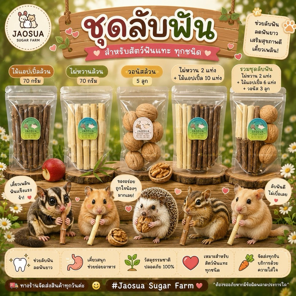 🪵🦦ชุดลับฟันสำหรับเด็กฟันแทะทุกชนิด🪾ไม้แอปเปิ้ลวอนัทไผ่หวาน