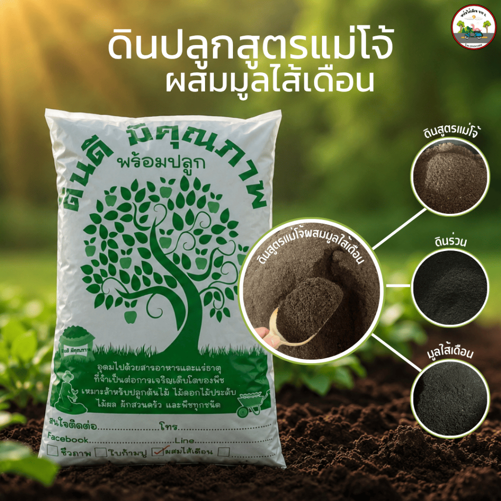 ดินปลูกสูตรแม่โจ้ผสมมูลไส้เดือน ดินปลูกมูลไส้เดือน มีขนาด 1 - 5 กิโลกรัม ดินปลูกต้นไม้ ดินพร้อมปลูก ราคาถูก