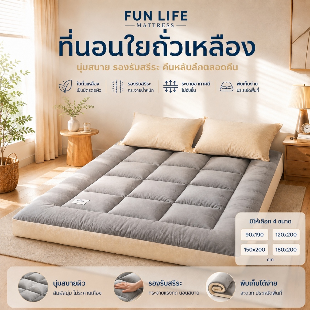 FLM Topper ท็อปเปอร์ เวอร์ใหม่ หนา นุ่ม ลดอาการปวดหลั ทับ สีพื้น หนานุ่ม ที่นอน ท็อปเปอร์