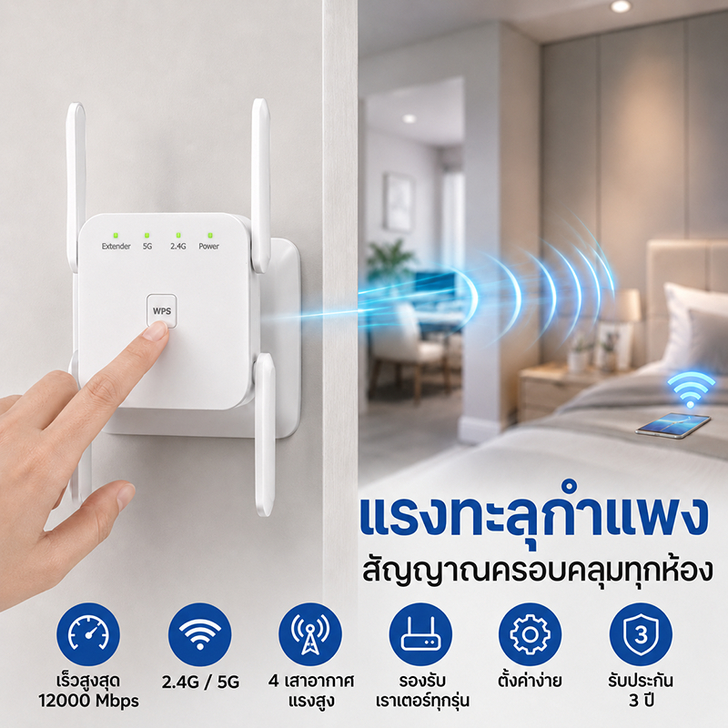 1500 เมตร 1200Mbps 5G wifi repeater สัญญาณ WiFi ขยายสัญญาณ wifi