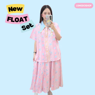 Float set ชุดเซ็ท2ชิ้น เสื้อ+กระโปรงยาวอัดพลีท อก50"