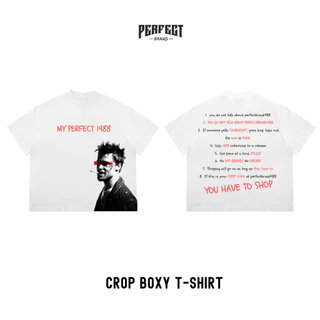 (ลายใหม่)เสื้อยืดครอป ทรงBoxy T-shirt คอฟิตเนื้อผ้า Cotton 100% - PERFECTBRAND.01