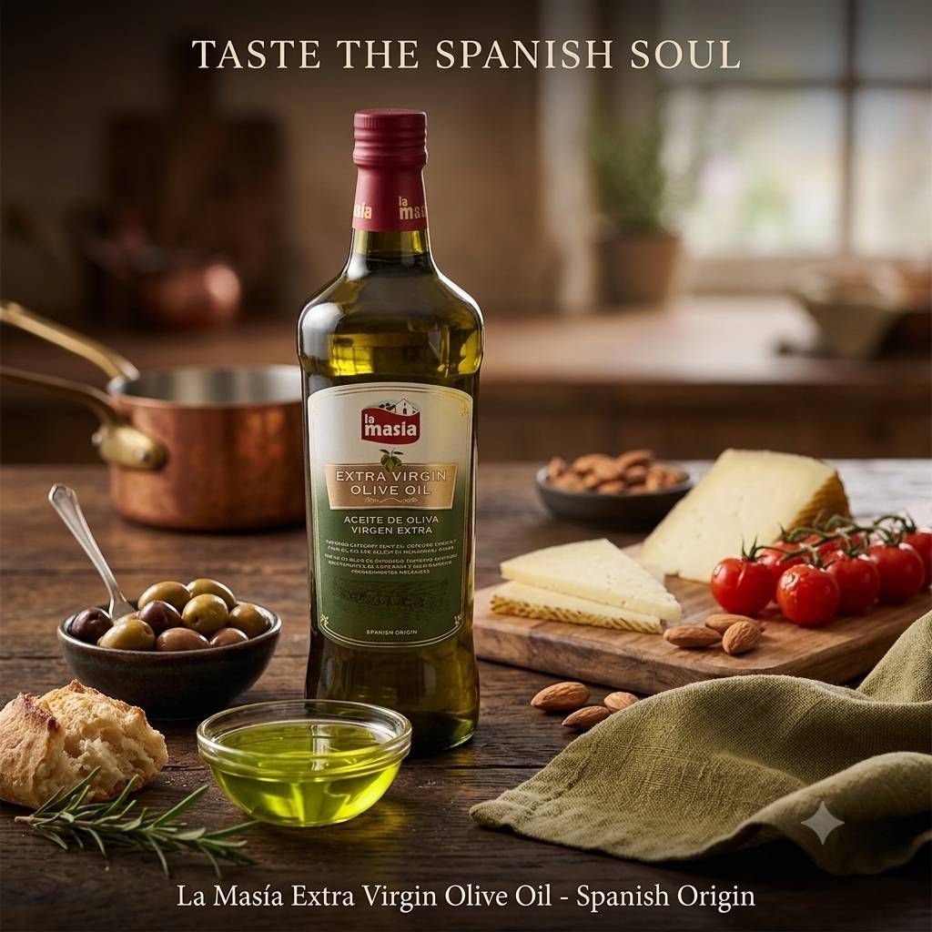 [Product​ of​ Spain]​ Extra​ Virgin Olive​ Oil​ (1L) น้ำมันมะกอกธรรมชาติเกรดพิเศษสำหรับประกอบอาหาร​ La​ Masia