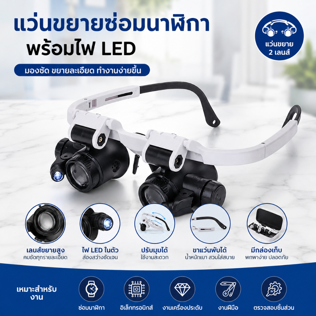 Luxe-T 2022 8X/23X Double Eye LED โคมไฟแว่นขยาย แว่นขยายสวมศีรษะ แว่นตาขยาย สำหรับซ่อมอุปกรณ์ งานละเอียด COD