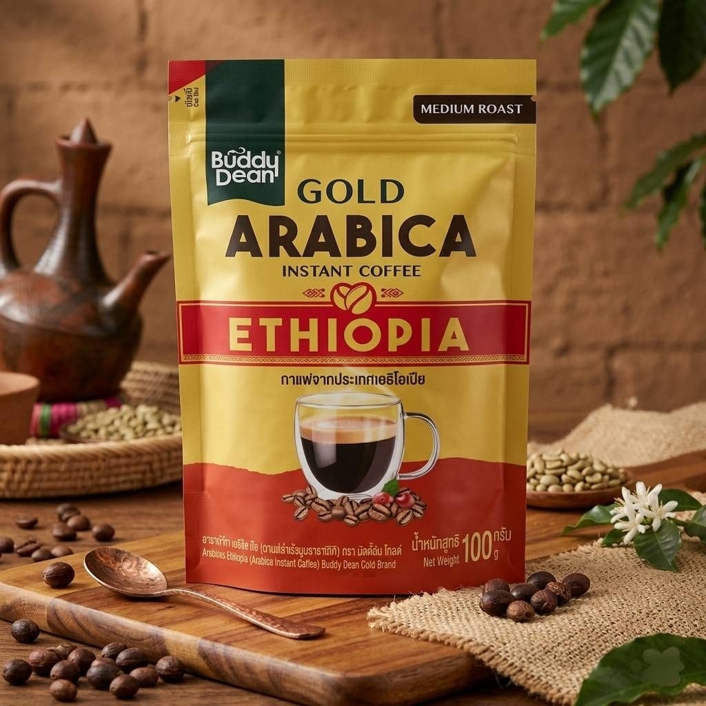 Buddy Dean บัดดี้ดีน โกลด์ เอธิโอเปีย กาแฟอินสแตนต์ Gold Arabica Ethiopia โรสต์กลาง บรรจุ 100 กรัม คุณภาพดี รสชาติอร่อย