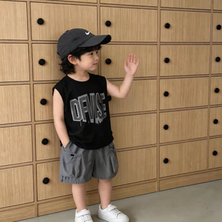 ชุดเสื้อกล้ามเด็ก ชุดเด็ก 2 ชิ้น พิมพ์ลายตัวอักษร ผ้านิ่ม แฟชั่นเด็กสไตล์เท่ ไซส์90-150