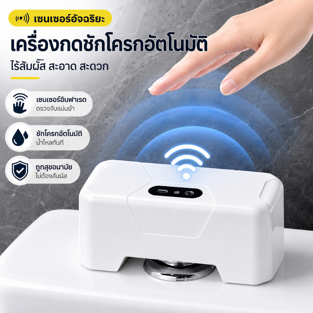 ปุ่มกดชักโครก ชุดปุ่มกดชักโครกอัตโนมัติ ระบบเซนเซอร์อัจฉริยะ ไม่ต้องสัมผัส IPX5 กันน้ํา สําหรับห้องน้ํา