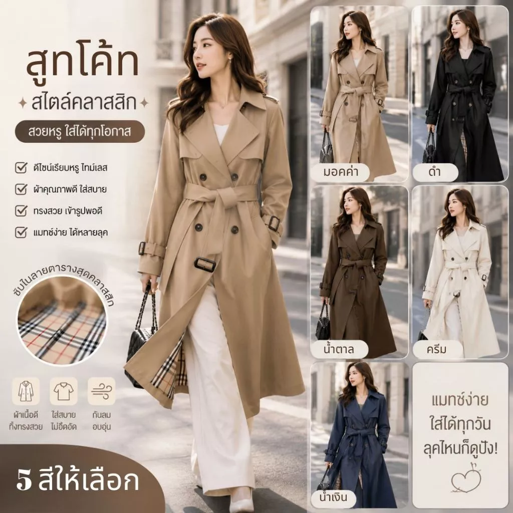 SUIT-13 ชุดสูทผู้หญิง สูทโค้ท แขนยาวกระโปรง มีเข็มขัด โค้ทแขนยาว binbinzhao