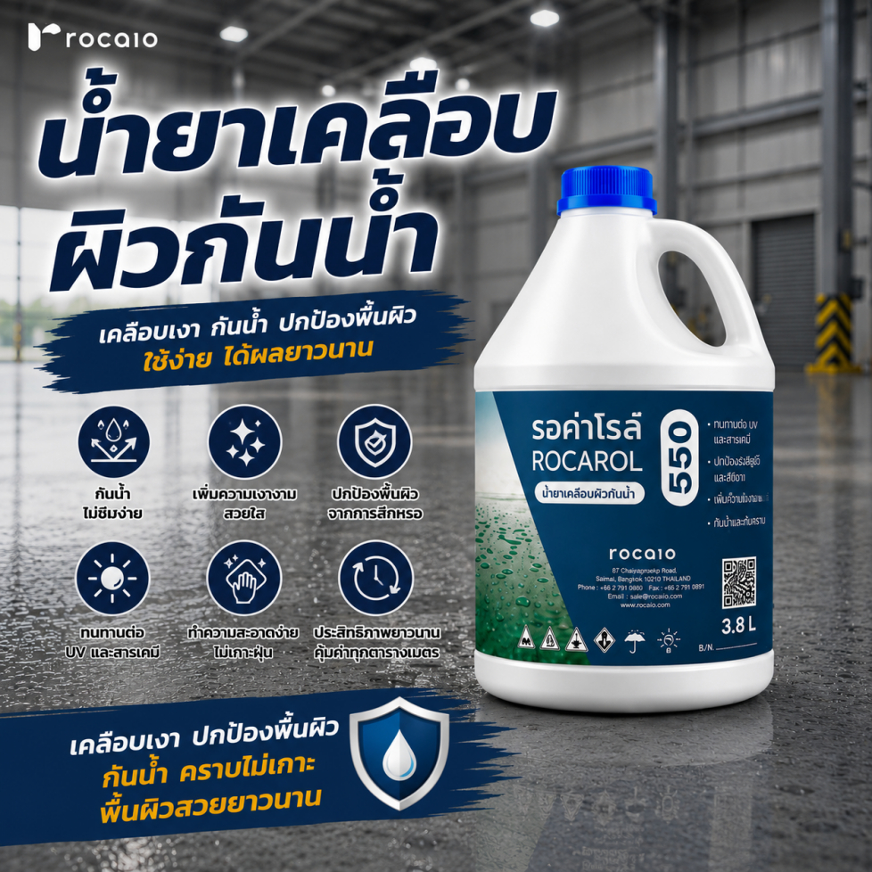 น้ำยาเคลือบกันซึมใส สำหรับคอนกรีต ผนัง พื้น ป้องกันความชื้นและน้ำซึม Rocarol™ 550 ขนาด 3.8 ลิตร
